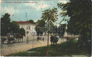 1914 Tamási, Kossuth Lajos tér, lovaskocsi (lyukak / pinholes)