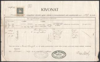 Tomor 1909 Születési anyakönyvi kivonat 1K okmánybélyeggel