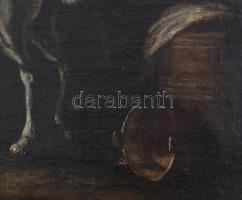 Jelzés nélkül, XVIII v. XIX sz. német festő: Lovaskatonák. Olaj, vászon, sérült. Kopott, antik fa ke...