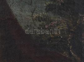 Jelzés nélkül, XVIII v. XIX sz. német festő: Lovaskatonák. Olaj, vászon, sérült. Kopott, antik fa ke...