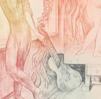 Szabó Vladimír (1905-1991): Festő és múzsája. Színes rézkarc, papír, jelzett. Számozott: 35/100. Üve...