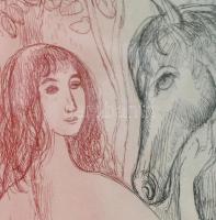 Szabó Vladimír (1905-1991): Festő és múzsája. Színes rézkarc, papír, jelzett. Számozott: 35/100. Üve...