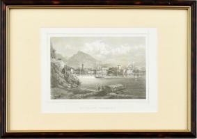 1872 Riva am Gardensee (Kilátás a Garda-tóról). Rorich & Son n. Rohbock, Acélmetszet, papír. Üvegezett müanyag keretben. / Spilberk steel engraving, framed, cca. 11,8 x 17,5 cm.