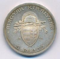 1938. 5P Ag "Szent István" T:2 patina 
Adamo P8.1