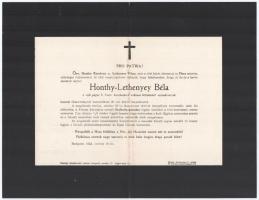 1925 Honthy-Lethenyey Béla pápai 7. honvéd huszárezred századosának hősi hamvainak haza szállításának, és temetésének értesítője.