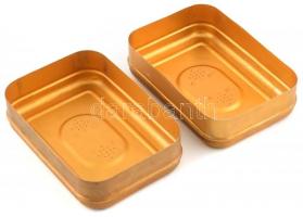 Retró alumínium ételhordó doboz, kopásnyomokkal, 22,5x15x8 cm