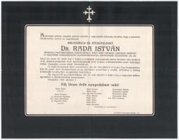 1927 Rada István (1854-1927) apostoli protonotárius, veszprémi kanonok, teológiai doktor halálozási értesítője