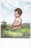 Vom Himmel gefallen / "Fallen from heaven" Children art postcard s: E. Borakovich