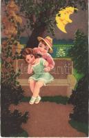 Children art postcard, romantic couple. Amag No. 0275. (EB)