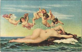 Die Geburt der Venus / Erotic nude lady art postcard. Stengel s: Cabanel