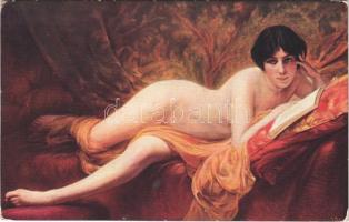 Réflexion. Salon de Paris / Erotic nude lady art postcard s: A. Penot (EK)
