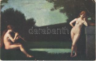 Hirtenlied / Erotic nude lady art postcard. Moderner Kunst-Verlag Berlin 2166. s: Henner (EK)