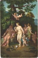 Urteil des Paris / Erotic nude lady art postcard s: Adriaen van der Werff (EB)