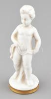 Porcelán álló puttó figura, kézzel festett, jelzett, kis kopással, m: 9,5 cm