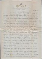 1957 Az Omega cég fejléces levélpapírjára írt levél