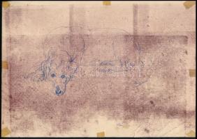Szász Endre (1926-2003), kétoldalas mű: Kutya. Golyóstoll, papír. Jelzett. Hátoldala: Női arckép. Monotípia, papír. Jelzett. Lapszéli kisebb szakadásokkal, foltokkal. 29,5×21 cm.
