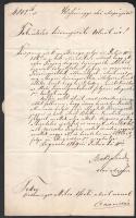 1869 Lugos, Krassó vármegye első alispánja által küldött levél törvényszéki ülnöknek, viaszpecséttel, 15 kr okmánybélyeggel
