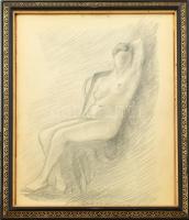 Szotyori-Nagy Mihály (1933-): Akt vázlat. Ceruza, papír, jelzett, üvegezett fa keretben, 38×730 cm