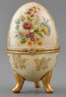 Faberge jellegű porcelán tojás, matricás, jelzett, kis kopásnyomokkal, m: 9,5 cm