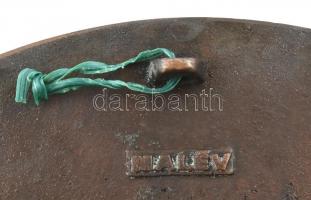 MALÉV jelzésű iparművész réz fali dísztál, kisebb kopásnyomokkal, d: 20,5 cm