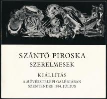 Szántó Piroska (1913-1998) festő, grafikus autográf aláírása és dedikációja a Művésztelepi Galériában, Szentendrén 1974-ben rendezett kiállítása katalógusában.