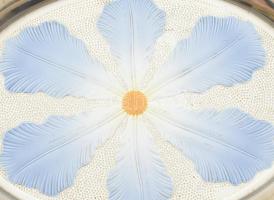 Szecessziós füles fajansz tálca ezüstözött fém keretben. m: 37x25cm