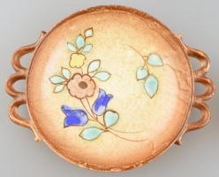 Népies stílusú, virágmintás német kerámia tál és kaspó. Mázas kerámia, jelzett, kis kopással, apró m...