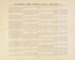 cca 1900-1920 Kalocsai Kisebb Papnevelő-Intézet rendszabályai, szakadt, apró foltokkal, hajtásnyomokkal, 47x59,5 cm