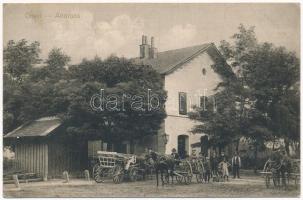 1914 Ókér, Okeri, Altker, Zmajevo; vasútállomás, lovaskocsik. Wolf fényképész kiadása / railway station, horse carts (EK)