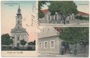 Omlód, Omoljica; Római katolikus templom, Községháza, Stulak Anton üzlete / church, town hall, shop