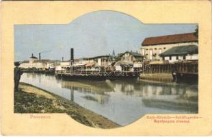 1910 Pancsova, Pancevo; Hajóállomás / Schiffagentie / port, steamship (fa)