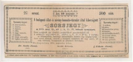 Budapest 1876. A Budapesti Állat- és Növényhonosító-Társulat 10kr értékű sorsjegye T:III laminálva