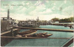 1916 Titel, Tiszai kikötő. Szuboticski Szimó kiadása / Tisa port, ships (vágott / cut)