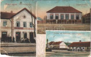 Nagymegyer, Velky Meder, Calovo; vasútállomás, Csendőrség, Fő tér, Haladás könyvnyomda üzlete és saját kiadása / railway station, gendarmerie, main square, publishing house (b)