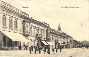 1911 Zombor, Sombor; Kossuth Lajos utca, Knipl Gáspár sörcsarnoka, bank és bizományi üzlet, Schlieszer Testvérek üzlete / street, beer hall, shops