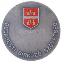 ~1970-1980. Budapesti Birkózó Szövetség kétoldalas, ezüstözött Br emlékérem, festett címerrel (60,5mm) T:2