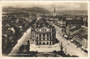 1932 Kassa, Kosice; Hlavná ul. / Fő utca, színház, üzletek / main street, theatre, shops (EK)