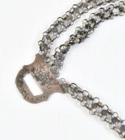 cca 1900 Ezüst (Ag) autenikus lázsiás népi ékszer, dekoratív többsoros lánc, XIX. sz. végi osztrák e...