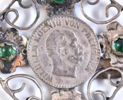 cca 1900 Ezüst (Ag) autenikus lázsiás népi ékszer, dekoratív többsoros lánc, XIX. sz. végi osztrák e...