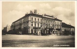 Kassa, Kosice; Grand Hotel Schalkház szálloda, Auto-Taxi, Buxbaum üzlete / hotel, taxi, automobile, shops