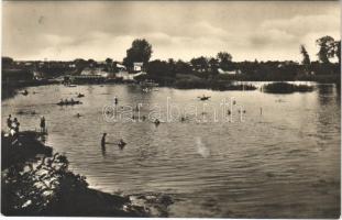 1928 Gyömrő, Tó strand, fürdőzők. Hafa kiadása. Phot. Sarkady (ragasztónyom / glue marks)