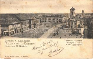 1906 Nagykikinda, Kikinda; Ferenc József tér, piac, Wolf R. üzlete / square, market, shop (kis szakadás / small tear)
