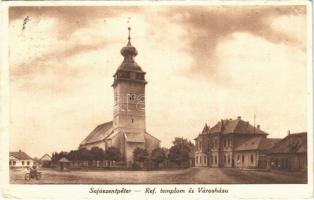 1937 Sajószentpéter, Református templom, Városháza. Hangya szövetkezet kiadása (fa)