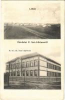 Budapest XVIII. Pestszentlőrinc, Pusztaszentlőrinc, Szentlőrinc; látkép, M. kir. áll. elemi népiskola. Hátoldalon Wágner a Hangszer-király reklám (EK)