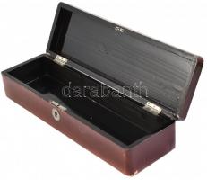 Japán lakk fadoboz, festett, kopott, sérült. 28x8x6cm