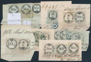 1859-1866 17 db okmánybélyeg 7 db kivágáson