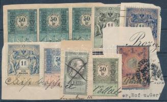 1854-1866 16 db okmánybélyeg 8 db kivágáson + 10 db osztrák illetékbélyeg 7 db kivágáson