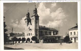 1941 Székelyudvarhely, Odorheiu Secuiesc; Római katolikus templom, Ganz és Társa üzlete. Soha Aladár kiadása / church, shop