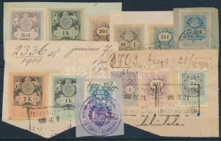 1898-1899 21 db okmánybélyeg 11 db kivágáson + 14 db okmánybélyeg, 3 db stecklapon