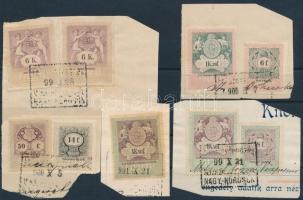 1898-1899 21 db okmánybélyeg 11 db kivágáson + 14 db okmánybélyeg, 3 db stecklapon